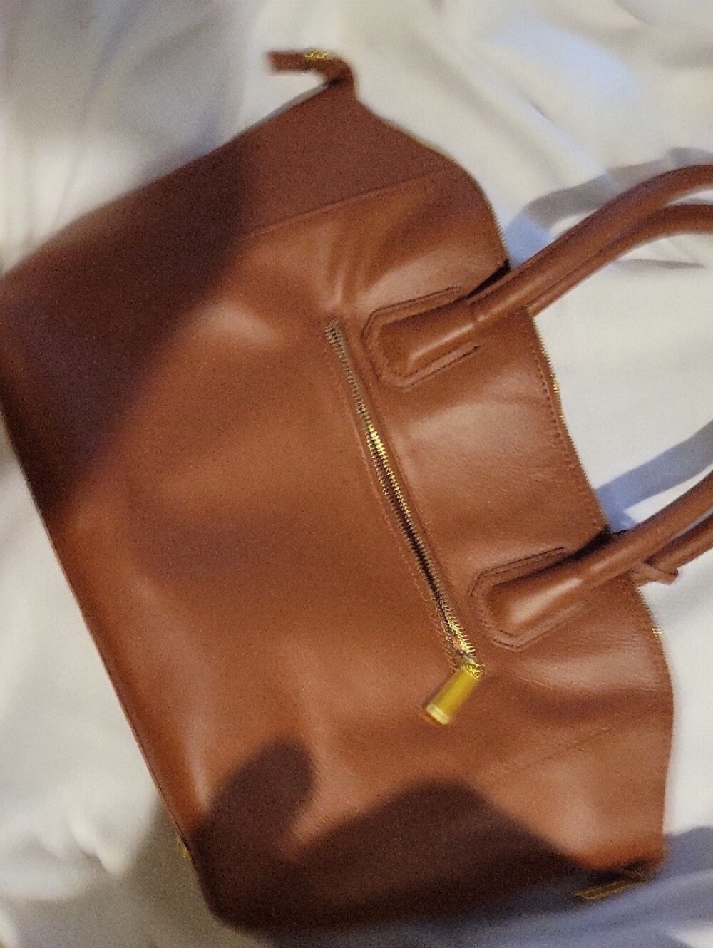 Leather JOY IMAN Tote Handbag in Cognac Brown